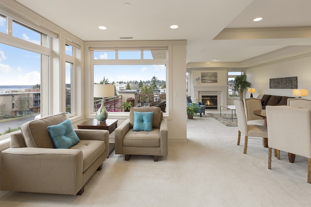 Bright, modest living room during a home showing